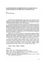 El léxico de Miguel Hernández: palabras con la misma forma en cuatro lenguas románicas