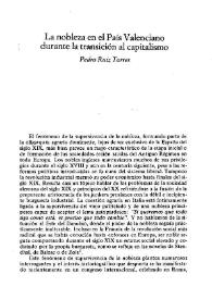 La nobleza en el País Valenciano durante la transición del feudalismo al capitalismo