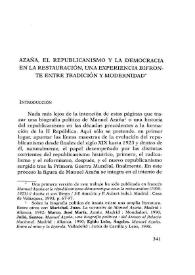 Azaña, el republicanismo y la democracia en la Restauración, una experiencia bifronte entre tradición y modernidad