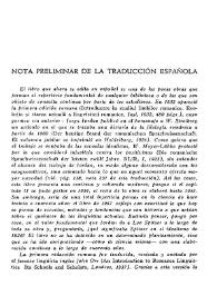 Nota preliminar de la traducción española