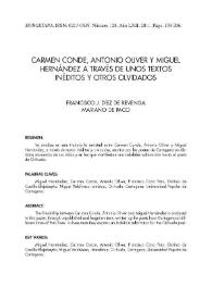 Carmen Conde, Antonio Oliver y Miguel Hernández a través de unos textos inéditos y otros olvidados 