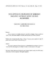 Dos artículos olvidados de Mariano Baquero Goyanes sobre Vicente Aleixandre