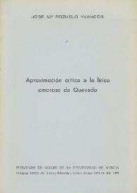 Aproximación crítica a la lírica amorosa de Quevedo