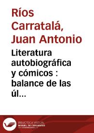 Literatura autobiográfica y cómicos : balance de las últimas publicaciones