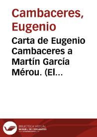 Carta de Eugenio Cambaceres a Martín García Mérou. (El Quemado, 1885-12-11)