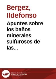 Apuntes sobre los baños minerales sulfurosos de las Salinetas de Novelda dedicados á la Junta de Sanidad de la provincia de Alicante  [Manuscrito]