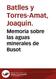 Memoria sobre las aguas minerales de Busot