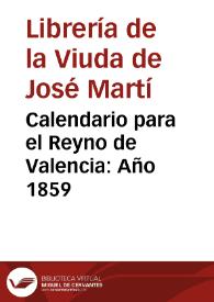 Calendario para el Reyno de Valencia . Año 1859