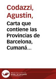 Carta que contiene las Provincias de Barcelona, Cumaná y Margarita divididas por cantones