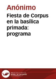 Fiesta de Corpus en la basílica primada: programa