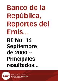 RE No. 16 Septiembre de 2000 -- Principales resultados de la Encuesta de Expectativas realizada en el mes de julio