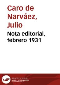 Nota editorial, febrero 1931