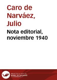 Nota editorial, noviembre 1940