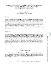 La participación de las Comunidades Autónomas en la Unión Europea ante los nuevos Estatutos de Autonomía