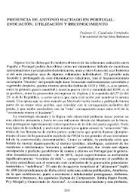 Presencia de Antonio Machado en Portugal: evocación, utilización y reconocimiento