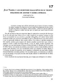 Juan Valera y los escritores malagueños de su tiempo: relaciones de amistad y crítica literaria 